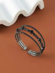 1pc Fashionable & Elegant Black Rhinestone Elastic Bracelet, Suitable For Women In Any Occasion - Black - View 5
