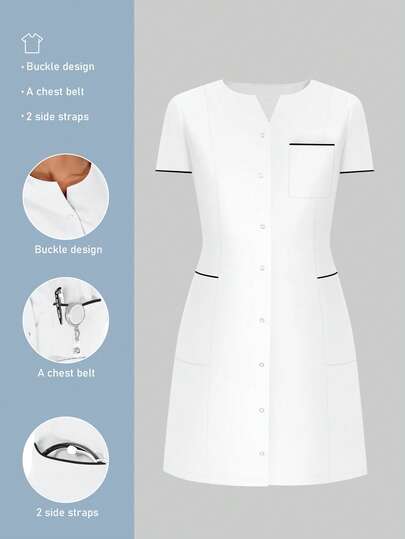 cimmuovere Rund halsringning Kortärmad Damskrubbar med ficköppning framtill Sjuksköterskeskrubbar Arbetskläder Tandläkare Hälsovård Djur Sjukhus Laboratorieklänning