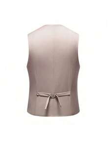 男士修身披肩领单排扣西装三件套，包含配套马甲和西裤，新郎婚礼礼服及伴郎正式服装 - 卡其色 - 查看 6