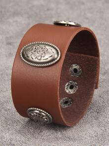 1pc Oval Embossed Floral Men's Leather Bracelet, Vintage Style Minimalist Versatile Accessory, Men's Wristband Christmas Gift, Suitable For Holiday Wear