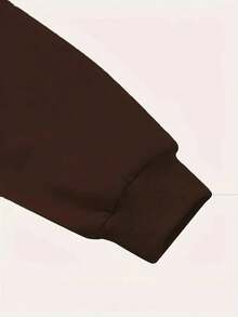 Women's Custom-Made Loose-Fit Brown Fleece Sweatshirt For Fall/Winter 2026, Featuring A Leopard-Print Design On The Front With An English Slogan, Y2K - Brown - View 2