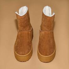 SuperG Women's Platform Furry Ankle Winter Boots Warm Soft Plush Lined Fabric Upper Casual Slip On Fashion Snow Booties - 駝色 - 查看 1