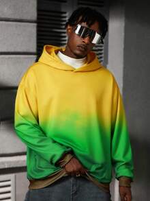 Men's Loose Raglan Ombre Hoodie Sweatshirt