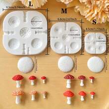 2 件/6 件套装 3D 蘑菇形聚合物粘土模具 - 大/中/小，带茎和鳃，高精度硅胶模具套装，适用于 DIY 耳环、吊坠、可重复使用的粘土造型材料 - 灰色 - 查看 3