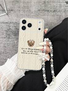 Shockproof Faux Pearl Elements 1pc Perforated High Transparency Sweater Knit Butterfly & Bear Painted Thick Anti-Drop Painted Phone Case Protective Cover With Handmade Beaded Bracelet Accessory, Compatible With IPhone, Compatible With Galaxy, Compatible With Redmi Spring Easter Gift - Multicolor - View 5