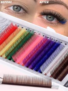 MAGEFY 16排彩色假睫毛，单根睫毛簇，8种颜色可选，10毫米、11毫米、13毫米、14毫米，彩虹色、玫瑰粉、绿色、蓝色、紫色、黄色仿貂毛彩色假睫毛，专业浓密单根假睫毛，柔软俄罗斯合成睫毛，高级沙龙级睫毛托盘，美睫师专用，0.07毫米 - 彩色 - 查看 3