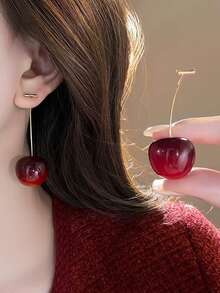 Cercei drăguți cu pandantiv de cireșe, eleganți, lungi, cu model de cireșe, pentru femei