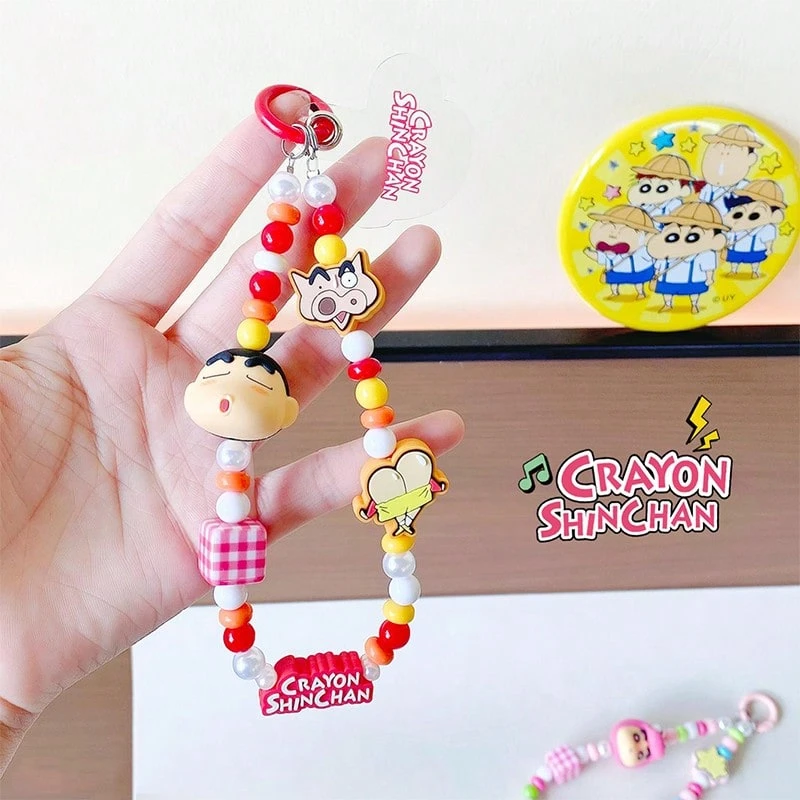 蜡笔小新套装：超人小新手链扣和串珠手机挂饰，DIY 可爱动漫配件，手机/包/相机防丢带，耐用，怀旧收藏品，情侣/粉丝的完美礼物，跨境热销 - 彩色 - 查看 1