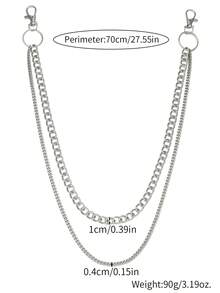 1pc Fashionable Versatile Silver Multi-Layer Chain Belt, Suitable For Men's Daily Wear With Jeans, Alloy Accessory Gift - Silver - View 4