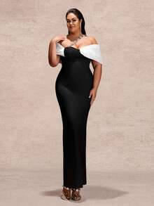 大码女式不对称/不对称拉链金属链正式晚礼服，适合婚礼和正式场合