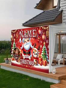 个性化圣诞横幅 - 可定制姓名和照片，圣诞老人和驯鹿图案，耐用涤纶材质，无需用电，家居装饰，圣诞装饰，个性化圣诞横幅，照片背景 - 彩色 - 查看 6