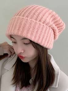 Classic Autumn/Winter Checkerboard Knit Beanie Hat For Women, Korean Fashion Chic, Suitable For Large Head Circumference, Warm Knitted Cap, Versatile Christmas Accessory