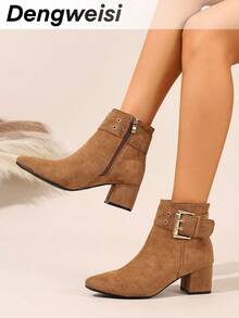 Camel Versatile Elegant Commuter Side Zipper Mid-Heel Pointed Toe Comfortable Vacation Evening Party Versatile Autumn/Winter Fashion Ankle Boots For Women