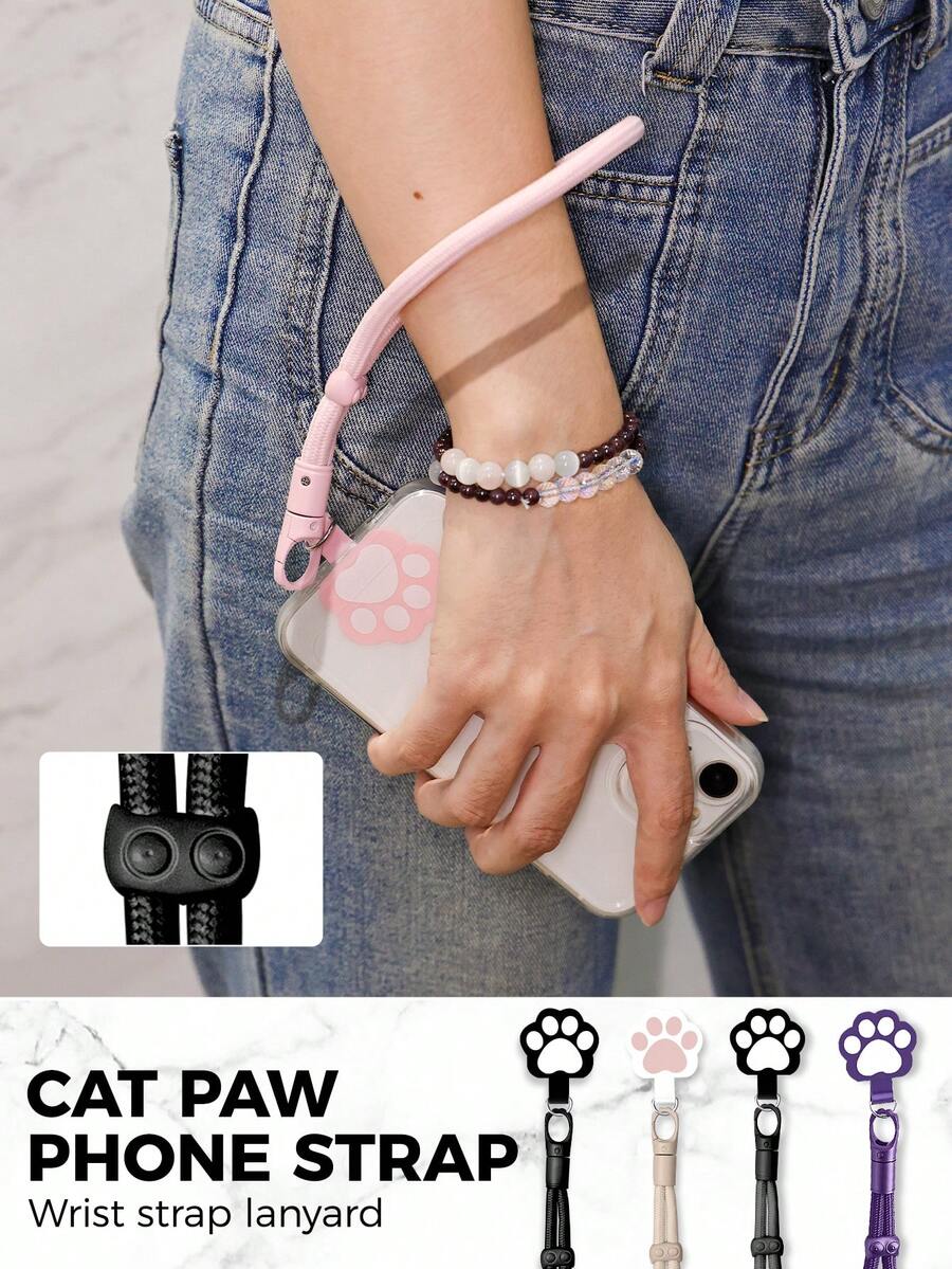 PAKRYS Cute Cat Claw Double-Buckle Phone Lanyard, Adjustable For Crossbody, Back, Or Neck. 7mm Polyester Cord, 360° Swivel Buckle. Durable And Portable, This Cute Phone Lanyard Features A Base Gasket And Is A Unisex, Drop-Resistant, Short Wrist Pendant. - Multicolor - View 1