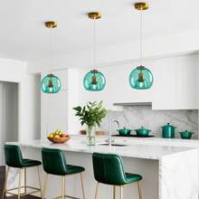 YQYYFC Light Blue Glass Pendant Lights Kitchen Island Gold Hanging Light Fixture Glass Globe Pendant Light Modern Pendant Lighting For Kitchen Island Bedroom Dining Room (7.87") - 7.87 in Light Blue - 查看 2