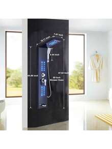 Stainless Steel Hydromassage Shower Column With LED Lighting, 5-Function Shower System, Bathtub Shower Set - 黑色 - 查看 5