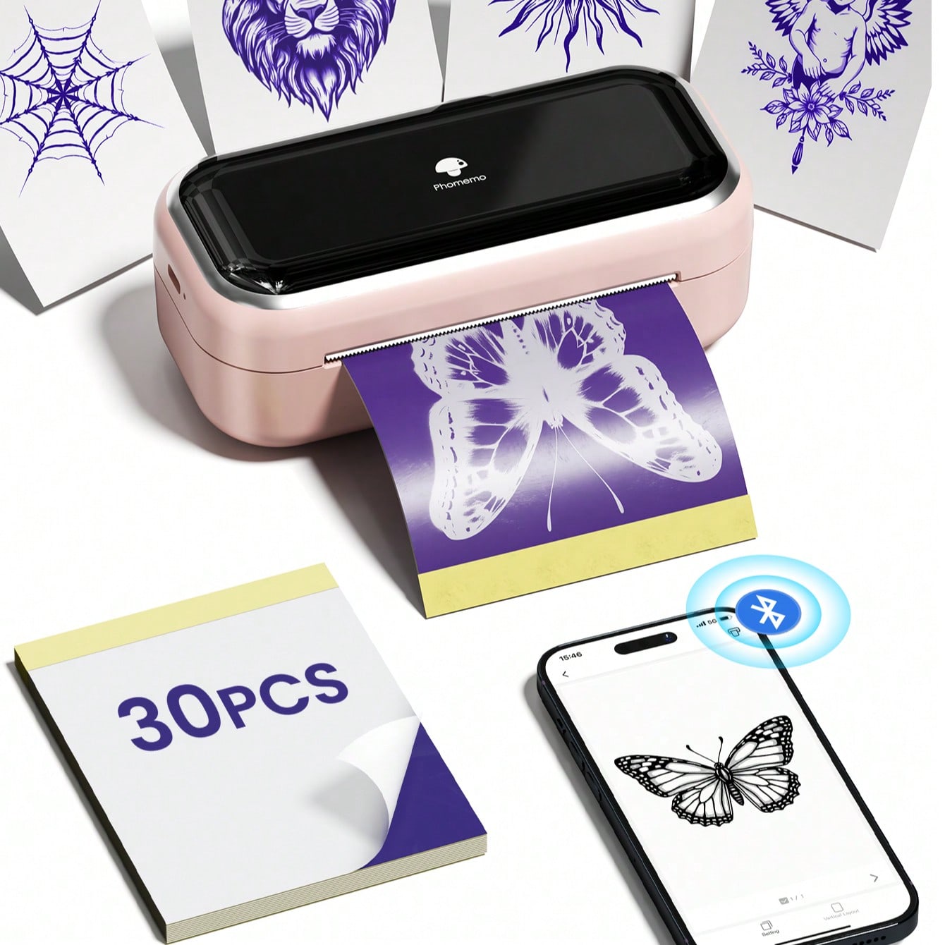 Phomemo 1pc TP31 Wireless Tattoo Transfer Stencil Printer For 3.15" X 5.24",162.24 X 132.56 Mm,Mini Tattoo Transfer Thermal Copier Machine With 30pcs Free Thermal Transfer Tattoo Paper, Tattoo Printer Kit For Tattoo Artists, Tattoo Experts, Tattoo Beginners