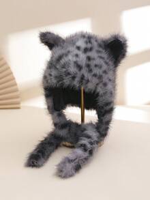 1 件女士豹纹仿皮草耳套，保暖防风，时尚、可爱、有趣，适合日常、休闲、派对、理想礼物，秋冬 - 豹紋 - 查看 12