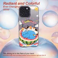 Funda para teléfono con placa trasera láser personalizada y colorida, marco contrastante, diseño estético y tacto cómodo, fuerza magnética de 2000, con un bonito estampado de sandía. - Negro - Ver 5