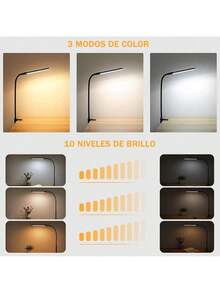 OIOSEN LED Lámpara de escritorio con pinza, largo cuello de cisne flexible de metal USB Lámparas de mesa, 3 modos de brillo 10, clip de luces para la oficina en casa cuidado de ojos (Negro) - Negro - Ver 12