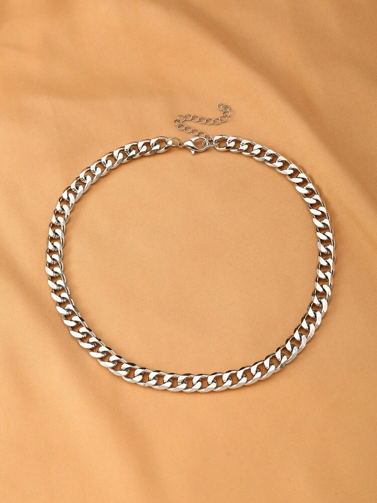 NAIZHU 1pc Punk Style Metal Chunky Chain Necklace For Women - Silver - View 7