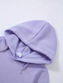 2pcs/Set Plus Size Women Casual Hooded Sweatshirt & Pants Set, Lotus Root Pink Hoodie And Sweatpants Set Comfy Set, Hoodie Two-Piece Fashion Comfortable Round Neck Sweatshirt + Sports Sweatpants Simple Letter Print Suitable - Perfect For Vacation Daily Outings, Dating & Streetwear, Spring And Autumn Running Exercise Leisure Home Comfort Set Spring Clothes For Women - 紫色 - 查看 4