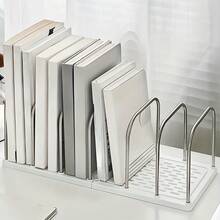 1pc Stainless Steel + PP Desktop Book Shelf | Base With Adjustable Divider Vertical Small Book Stand | Modern Minimalist Office Desk Storage Rack, Suitable For Mail And File Storage | Student Dorm Study Desk Organizer - Multicolor - View 2