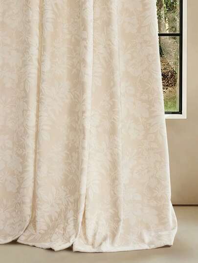 لوحة واحدة ستائر جاكارد مزدوجة الوجه من الشينيل البيج بتصميم حديقة مونيه، نصف معتمة، ذات سدل عالي، تعليق بجيب العصا، مزيج من القماش والشفاف، ملمس ناعم شفاف وملمس الكتان، مناسبة لغرفة المعيشة والنوم وديكور الغرف