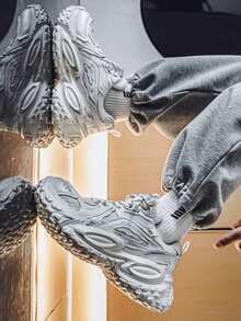 Tom's 男士复古透气网眼休闲运动鞋，加高轮胎鞋底厚底运动鞋，高端巴黎厚底运动鞋，时尚厚底透气运动休闲鞋，高品质夏季 - 白色 - 查看 6