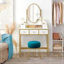 Vanity Stool, Teal Vanity Stools For  Room, Round Ottoman Foot Stool, Velvet Footrest Vanity Chair For Bathroom Vanity, Bedroom, Living Room, Entryway, Offices,23566357 - 水鴨藍 - 查看 2