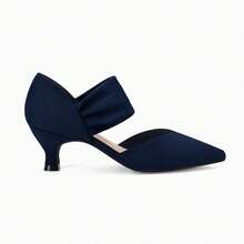 Womens Low Kitten Heel Dress Shoes Pointed Toe  On Ankle Strap Cutout Elegant Party Wedding Pumps - 藏蓝色 - 查看 4