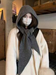 1 件女士纯色拉法帽，厚实保暖护耳冬帽，休闲优雅复古街头时尚百搭无檐便帽围巾套装，适合户外、滑雪、骑行、旅行、派对、日常使用