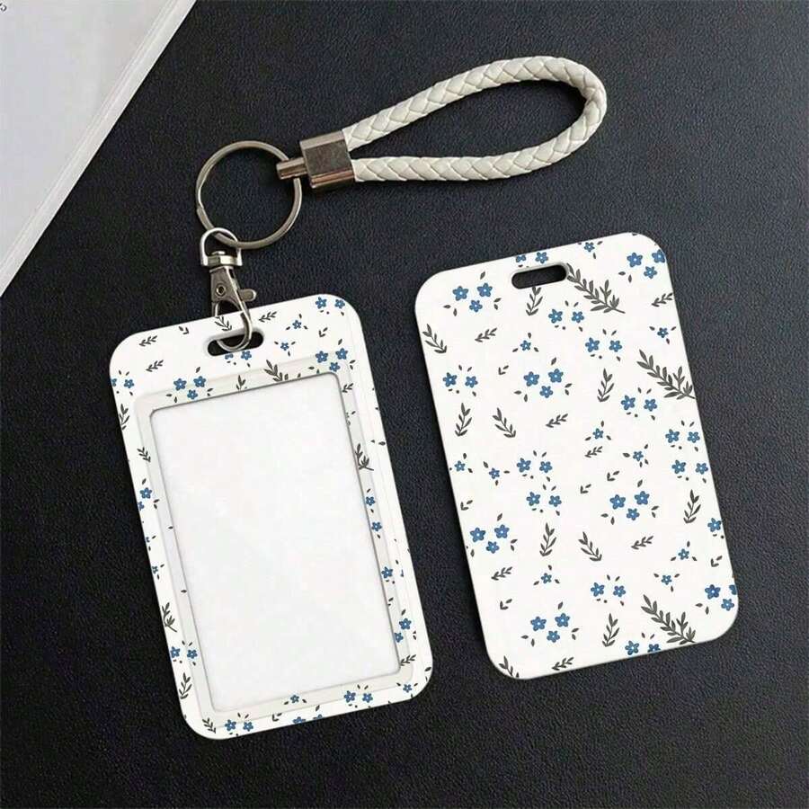 Blue Floral ID And Card Holder - Plastic Protector Transparent Front And White Back Elegant Design Perfect Gift For Fans Travelers Travel Accessories Elegant Accessory Secure Closure For Women Money Wallet Mini Wallet Purse Wallet Wristlet Wallet Card Wallet