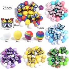 1 Set/Pack Multi-Color Water Transfer Printing Silicone Beads, Flower + Round Beads Mixed Set, Suitable For DIY Pen Beads, Bracelets, Necklaces, Pendant Chains, School Handmade Crafts, Keychain Crafts (23 Pieces Total) - Multicolor - View 11