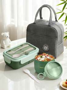 1/6pcs Portable Lunch Box Set, Includes Carry Bag, Bento Box, Oatmeal Cup, Leak-Proof PP Food Container And Breakfast Oatmeal Cup - Convenient For Carrying Meals, Reusable For School, Office, Outdoor Picnic - Multicolor - View 1