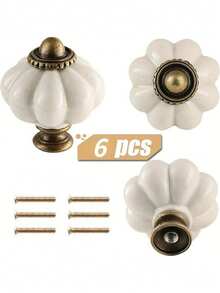 6pcs Acrylic Pumpkin Knobs, Vintage Cabinet Drawer Pulls, Single Hole With Screws, Decorative Dresser & Closet Hardware, Furniture Accessories For Home Renovation - Multicolor - View 1