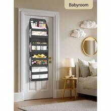 5 Tier 1Pc Over Door Organizer, Swing - Proof Door Organizer Hanging With PVC, Behind Door Storage Bedroom Nursery Closet Laundry Pantry Bathroom, - Black + 1 Pack - View 7