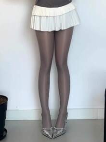 1 Pair Women's Shiny Burgundy Sheer High Elasticity Pantyhose, Sexy & Fashionable, Suitable For Dates, Parties And Christmas Gifts - Burgundy - View 6