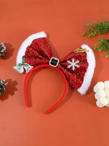 1pc Christmas Glitter 9.84 Inch Large Bow Headband Hair Accessory New Year Christmas Decoration Photo Prop Party Headpiece Headband, Suitable For Children's Christmas Decoration Use