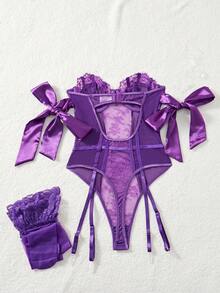 weiweihu Purple Shapewear Tummy Control   Corset Tops  Purple Corset  - Big Bow Shoulder Strap-1 Piece Ladies Lace Sexy One-Piece Lace Temptation Halter See-Through Bow One-Piece Sexy Underwear Suitable For Home Or Private Parties, Sexy Underwear Sexy Lingerie For Woman    Lingerie For Women Sexy Erotic   Corset Lingerie   Sexy Lingerie For Woman  Halloween Costumes For Women>Sexy    Mermaid Costume   Cleopatra Costume Halloween Costumes For Women Thanksgpajamas Sets For Women   Pijamas Navideñas Christmas Pajamas Thanksgiving Outfit Women - 紫色 - 查看 5