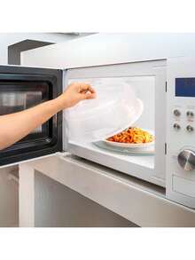 JOY - Tapa de Microondas, Pack de 2, Evita Salpicaduras y Mantiene la Humedad, Fácil Agarre, con Orificios para el, Apto para Plato de Horno, Plástico Libre de BPA, Transparente - 1 - Ver 2