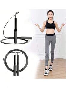 Saltar la Cuerda Entrenamiento Longitud Ajustable de Aluminio Antideslizante de Acero Inoxidable con Rodamientos de Bolas de Velocidad Rápida, Cuerdas para Saltar Fitness Speed Rope para Hombres y Mujeres Aptos para Ejercicio Aeróbico - Negro - Ver 1