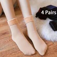4/8 Pairs Thick Warm Mid-Calf Socks, Unisex Thermal Lined Non- Snow Socks For Autumn/Winter - Multicolor - View 6