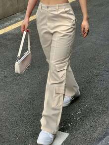 GILIPUR Cargo Women Pants Stretch Multi-Pocket Casual Y2K Style Baggy Pants Streetwear 2000s Fall Vintage Style Going Out Christmas And Thanksgiving For New Year - Apricot - View 9