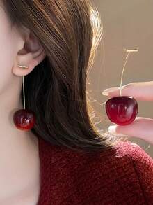 Cercei drăguți cu pandantiv de cireșe, eleganți, lungi, cu model de cireșe, pentru femei
