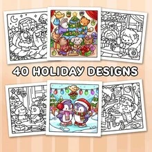 1pc (21cm*21cm) Adult New Coloring Book, Thick Paper, Opaque, Clear Lines, Easy To Color, Suitable For Gatherings With Friends, Includes Cute Animal Family, Holiday Fireplace And Fantastical Christmas Tree Scenes. "Merry Christmas" Coloring Book, DIY Coloring, Cultivate Thinking Ability, Stationery, School Supplies, Suitable As A Gift For Girls, Valentine's Day, New Year - View 11