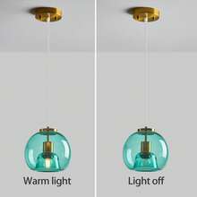 YQYYFC Light Blue Glass Pendant Lights Kitchen Island Gold Hanging Light Fixture Glass Globe Pendant Light Modern Pendant Lighting For Kitchen Island Bedroom Dining Room (7.87") - 7.87 in Light Blue - 查看 6