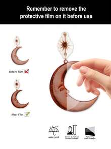 3pcs Vintage Sun, Moon, Star & Christmas Tree Decor, Bohemian Gothic Witch Aesthetic Christmas Decoration, Retro Sun Face, Crescent Moon, Star Ornaments, Suitable For Solstice, Holiday Parties, Home, Bedroom, Living Room, Office, Seasonal Decor (Please Remove Protective Film Before Use, Acrylic Material, Not Glass) - Multicolor - View 5