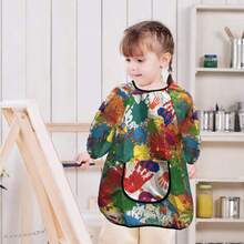 Delantales para Niños, Mandiles para Niños, Delantal de Pintura Impermeable Con Bolsillos Mangas Largas Antimanchas Con Correas Ajustables, para Niños de 3 a 16 Años Para Pintar y Cocinar - Grande - Ver 5