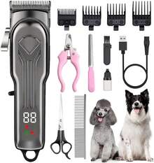 12 en 1 Cortapelos Eléctrico para Perros y Gatos, Con Herramientas de Aseo, Rasuradora Recargable para Perro, Fácil de Recortar, Maquina para Cortar Para Todo Tipo de Pelo de Mascotas - Gris-negro - Ver 1